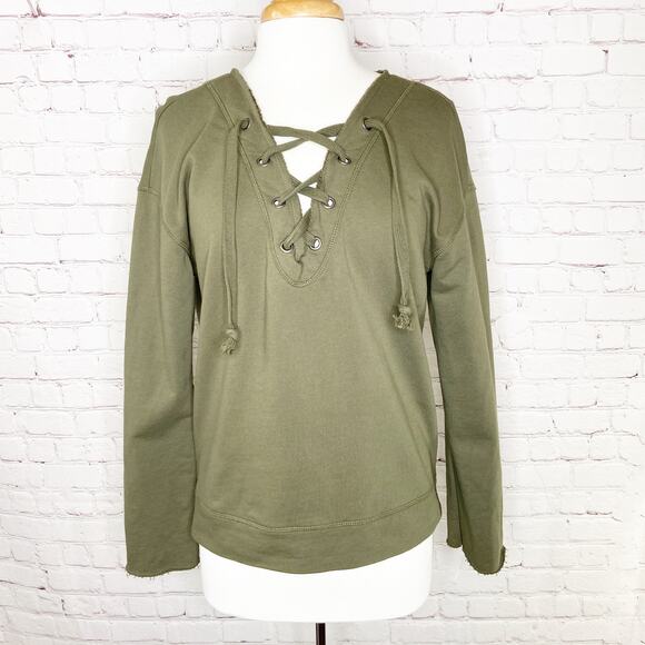 Blue Life Army Green Lace Up Front Sweatshirt Medium - Picture 1 of 6